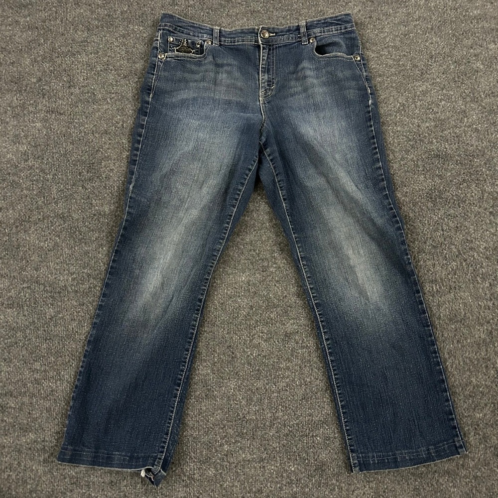 Style & Co Jeans Womens Size 14 Blue Rhinestone Embellished Straight Leg Stretch